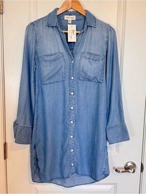NWT Anthropologie Cloth & Stone Chambray Long Sleeve Shirt Dress Sz XS Button
